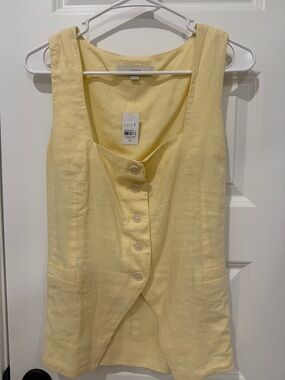 LOFT Pale Yellow Button-Front Linen Tank